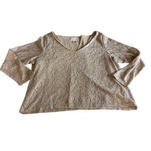 Tan Gold Floral Long Sleeve Blouse Top Plus Size 2X Boho Artsy Fairycore Forest